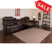 Flash Furniture BT-70530-3-BRN-GG Real Comfort Series 3-Seat Reclining Brown Leather Theater Seating Unit with Straight Cup Holders